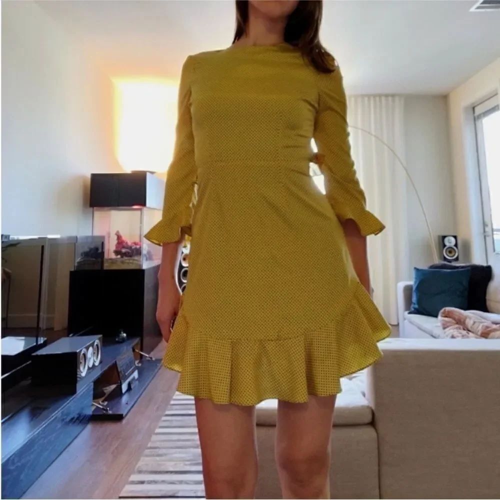 Likely Yellow and Black Polka Dot Dress, US0